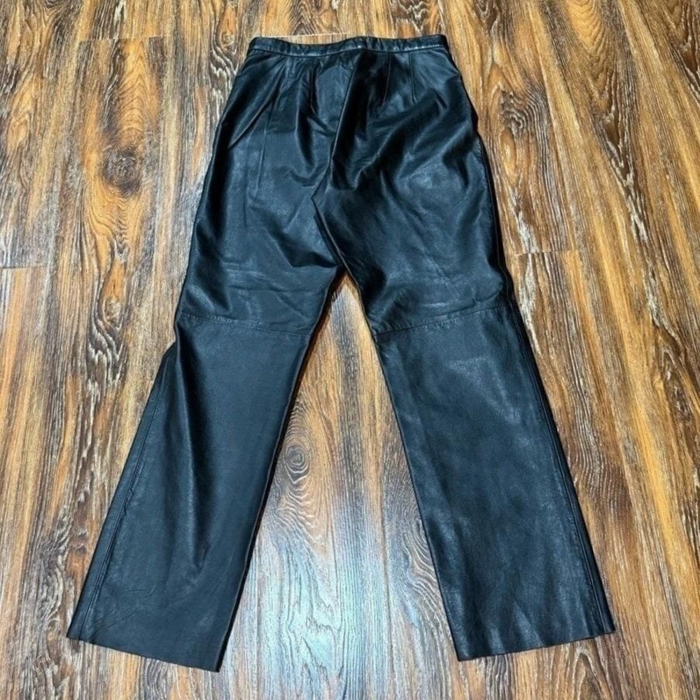 Womens Black Genuine Leather Pants High‎ Rise Size 8 / 28 Jacqueline Ferrar VTG
